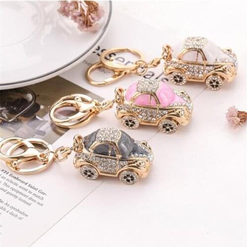 2021 Cute Crystal Pink Car Keychain Rhinestone Keyring Bag Holder Car Keyring Gift For Men Trinkets Jewelry Wholesale