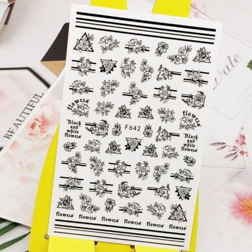 3D Nail Sticker Decals Peony Flowers Line Design Nail Art Decorations Stickers Sliders Manicure Accessories Nails Decoraciones