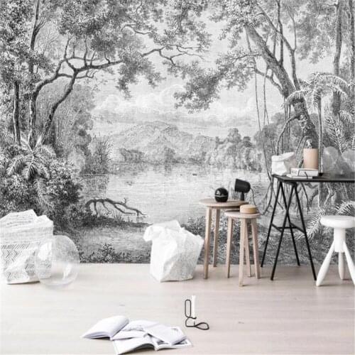 Milofi custom 3D mural wallpaper European retro hand-painted line rainforest jungle photo background wall decoration
