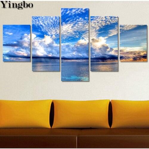 5 Pcs full square round 5d diy diamond painting Blue sky seascape rhinestone embroidery beads cross stitch kits mosaic diamond