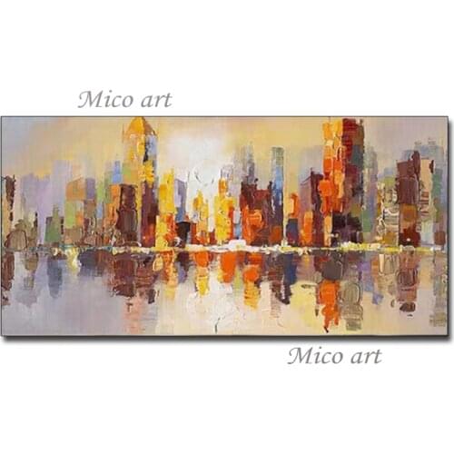 100% Hand Painted City Building Art Wall Decor Oil Painting Canvas Art Wall Pictures for Living Room Home Decor Art Unframed