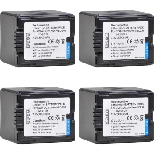 3000mAh 4PCS CGA-DU21 Battery for PANASONIC CGR-DU06 DU07 DU14 NV-GS10 CGA-DU12 GS100K GS17E VW-VBD210 DZ-BP21