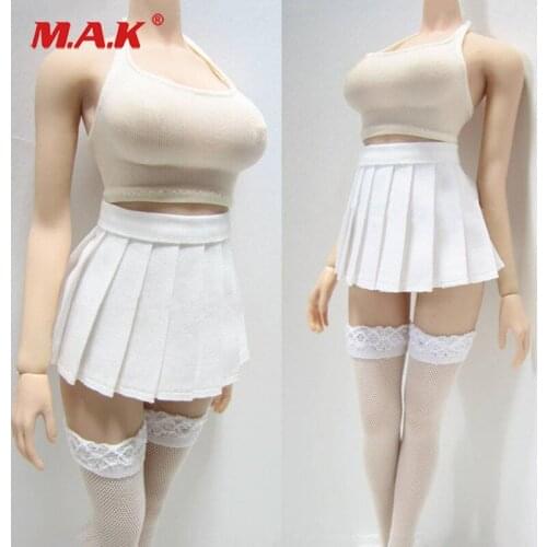 White female 1:6 sexy tight-fitting pleated dress skirt socks clothing set fit for 12'' large bust girl woman body action figure