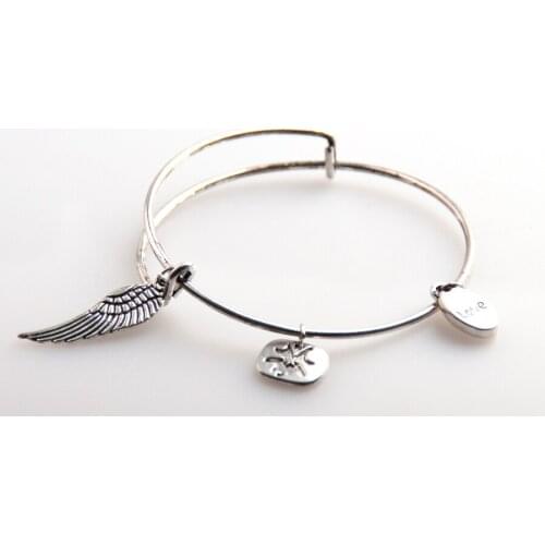 Free shipping New alloy wing, word printed charm bracelets bangle for men women birthday gift