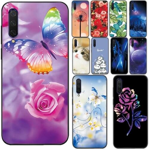 For Xiaomi CC9 Case 6.39" Black TPU Back Cover For Xiaomi CC9 Butterfly Style Coque on Xiaomi CC9 Soft Silicone Phone Case Shell