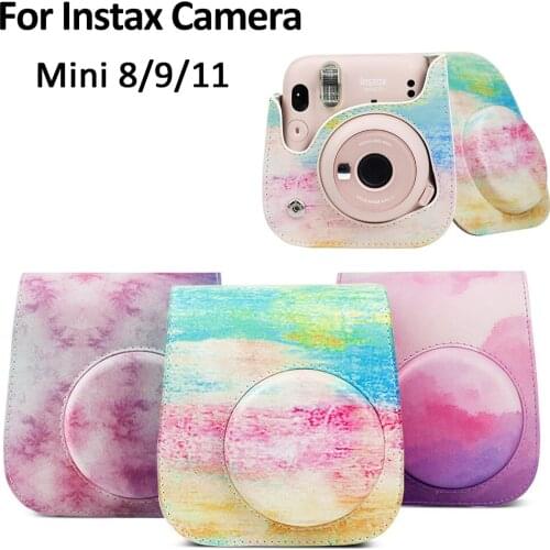 PU Leather Case Bag Protective Cover Painting/Dream Cloud/Color Mist For Fujifilm Instax Mini 11/9/8 Camera with Shoulder Strap