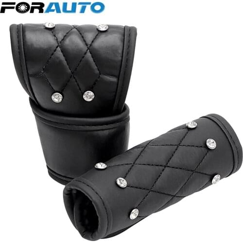 FORAUTO 2Pcs/Set Gear Shift Knob Cover Leather Handbrake Padding Crystal Universal Hand Brake Gear Cover Car Auto
