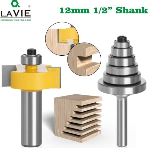 2PC 1/2 Shank 12mm Rabbet T Type Router Bit with 6 Adjustable Bearings Rabbeting Tenon Milling Cutter for Wood Woodworking 3020