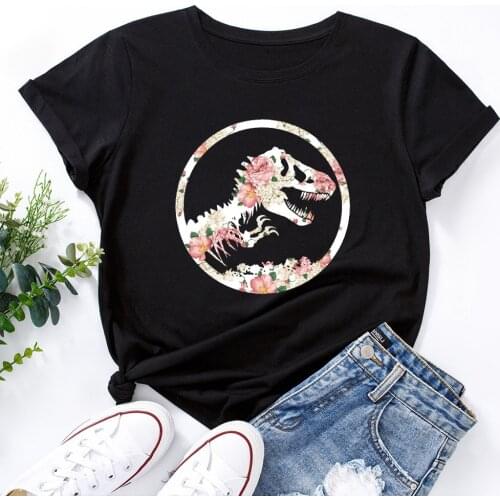 Funny Jurassic World T Shirt Women Floral Design Dinosaur Park T-shirt Young Woman Youth Tee Shirt Femme Camiseta