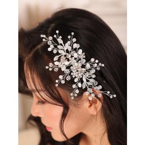 Bridal Hair comb Silver Rhinestone Crystal Leaves Hair Accessories Flower Headpiece Women Bride Hair ornaments Wedding Jewelry