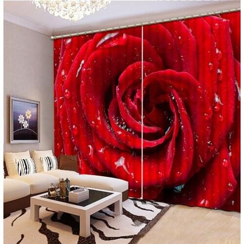 Red rose Curtains Decoration European 3D Curtains For Living room Blackout Roaantic Wedding room Bedroom