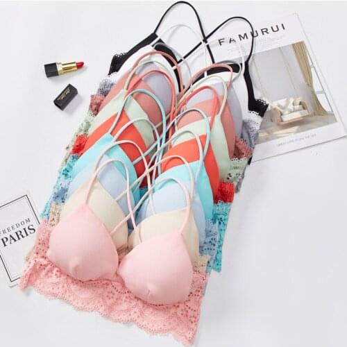 Lace Bra Woman Push Up Padded Cup Bras Female Lingerie Sexy Triangle Bralette Beauty Back Thin Straps Underwear Fashion Brassier