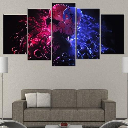 Home Decor Modular Canvas Picture 5 Piece Rem Sister Re:Life in a Different World from Zero Painting Poster Wall For Home Canvas