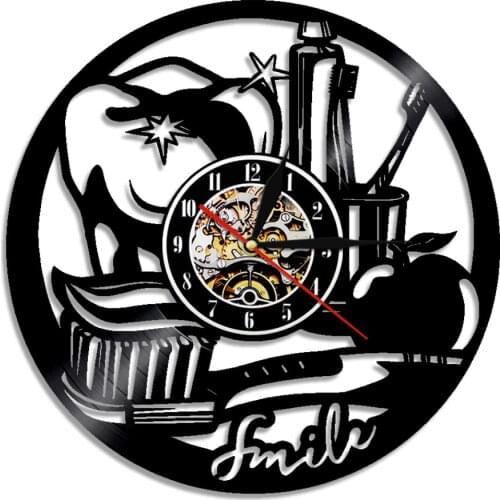 Smile Teeth Dentist Wall Clock Make From Vinyl Record Wall Clock Watches Creative Clock Wall Art Decor For Teeth Dentist