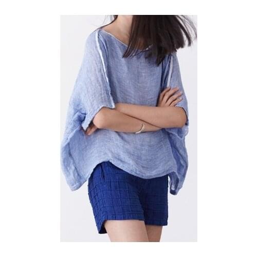 2015 Summer New Womens Double layer Linen Shirt Female Art shirt 19017