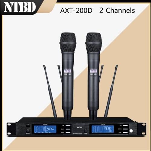 NTBD Stage Performance Hip Hop Home KTV Party AXT220 UHF Professional Dual Wireless Microphone System Ture Diversity