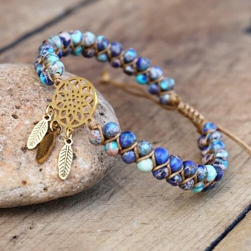 4mm Blue Crazy Lace Agates Dream Catcher Charm Bracelets Braided Wrap Bracelet Men Women Yoga Hope Handmade Jewelry