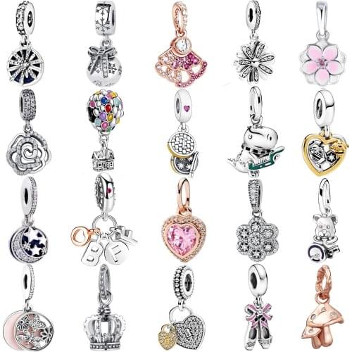 S925 Flower Love Sterling Silver Charms Pendant Floating Beads Fit Original Charms Bracelets for Women Necklace Womens Jewelry