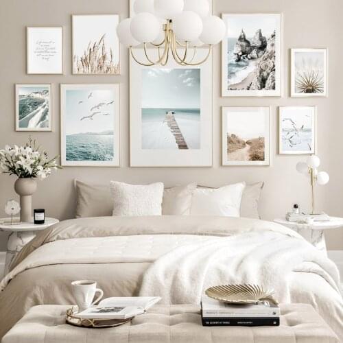 Sunlight Sea Beach Seagull Poster Canvas Art Print Nordic Nature Landscape Painting Photography Room Decor Wall picture Living