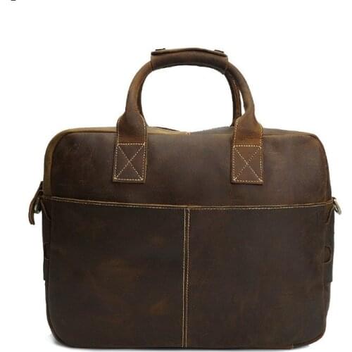 Durable New Simple Crazy Horse Bags Briefcase Leather Bag Men Vintage Handbags Mens Business Casual Laptop Shoulder Messenger