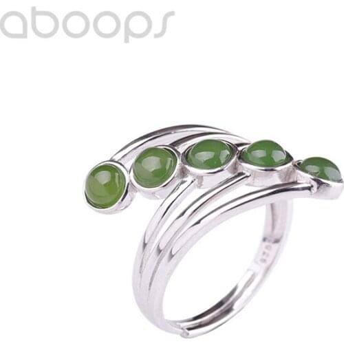 Plain 925 Sterling Silver Ring with Green Jade for Women Girls,Adjustable Size 6-8,Free Shipping