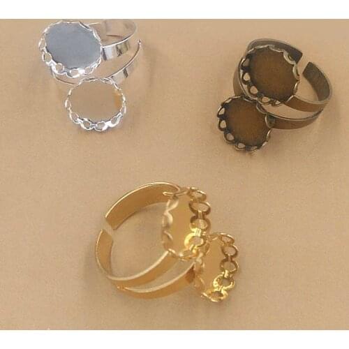 Multi-color Plated Open Rings Settings 10mm 12mm Double Round Lace Bezel Cabochons Bases Blanks Adjustable Ring Findings DIY