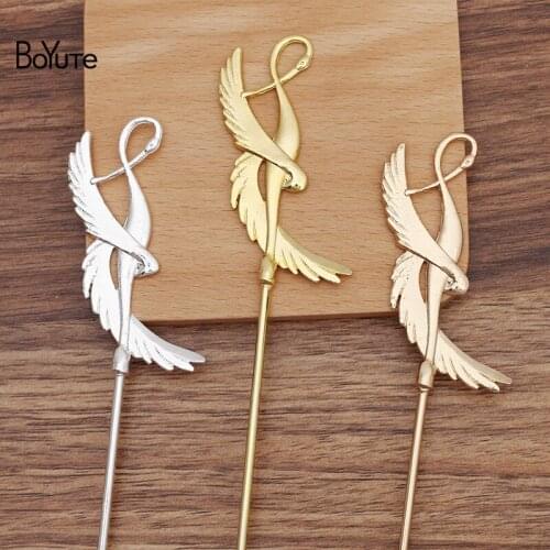 BoYuTe (10 Pieces/Lot) 69*31MM Alloy Crane Hair Stick Materials Factory Supply Diy Antique Chinese Clothing Accessories