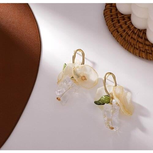 Fashion Crystal Transparent Acrylic Chiffon Flower Handmade Earrings For Women 2021 Elegant New Jewelry