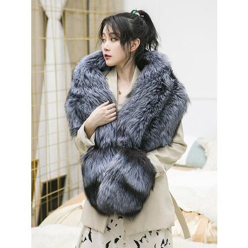 Fox Fur Scarf Luxury Big Fox Skin Scarf Natural Fox Fur Stole Genuine Fox Fur Shawl Pocket Fashion Evening Dress