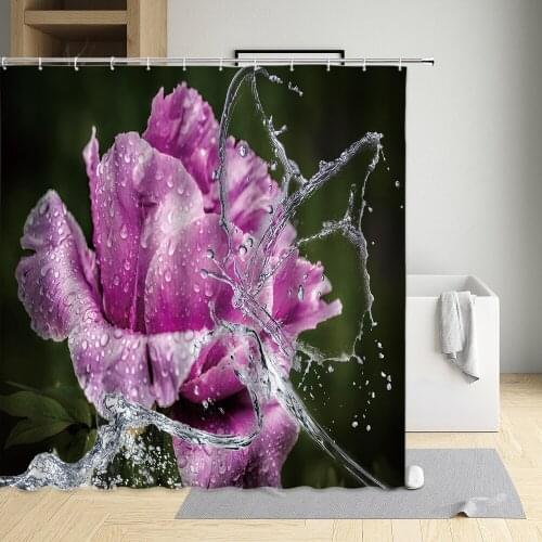 Flower Shower Curtain Peony Orchid Sunflower Rose Flower Bathroom Curtain Decoration Waterproof Polyester Washable Fabric Sets