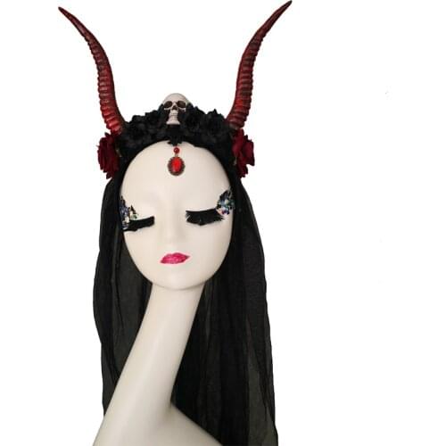 Steampunk Skeleton Veil Headdress Gothic Skull Antelope Headband Halloween Skull Horns Headpiece Party Festival Hair Accessories