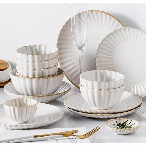 Flower Shaped Plate Retro Dish Home Decoration Ceramic Plates And Bowls Set Lunch Salad Dessert Dishes Soup Bowl Dinnerware Gift