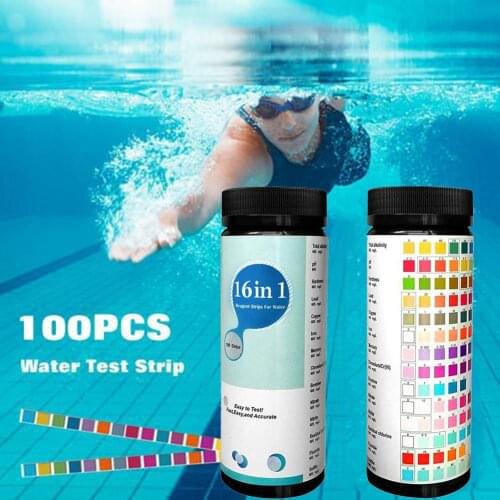 16 in 1 Pool Spa Test Strips Swimming Pool Water Quality Testing Strips Drinking Water Test Paper for Pond Hot Tub Aquarium
