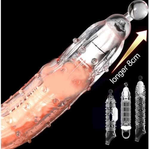 Penis Vibrator Extender Sleeve Sex Toy For Men Penis Enlargement CockRing Condom Reusable Dildo Vibrator Finger Sleeve Vibrators