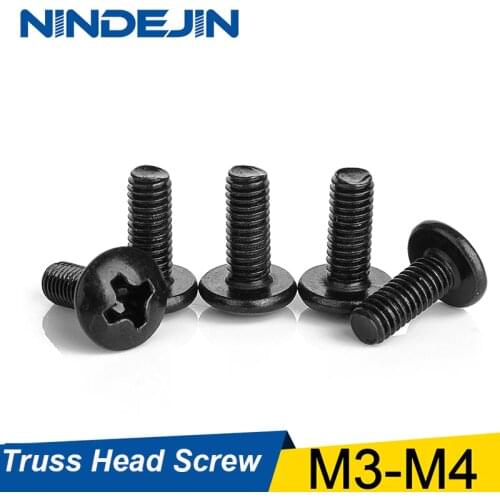 NINDEJIN 30/40Pcs M3 M4 TM Screws Phillips Truss Mushroom Head Screw Black Plated Electronic Carbon Steel Samll Screws