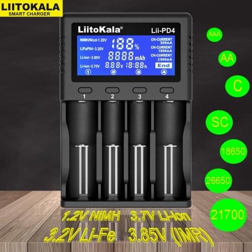 Liitokala Lii-PD4 PL4 PD2 18650 3.7V Li-ion charger 1.2V NiMH battery21700 18350 18500 AAA LiFePO43.2V 3.85V cargador 26650