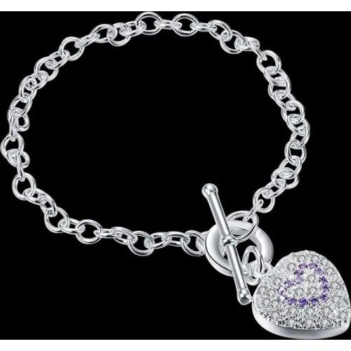New popular 925 sterling silver Crystal heart Pendant chain Bracelets for women party girl romantic Christmas gifts Jewelry