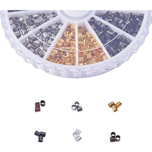 1 Box Mixed Colors Column Brass Tube Crimp Beads Spacer Beads Cord End Caps fit Bracelet Jewelry Making Findings 2x2mm Hole: 1mm