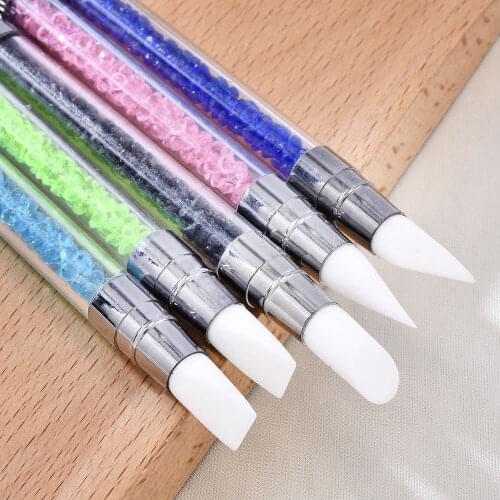 1 Pcs Dual-Ended Silicone Head Carving Dotting Pen Nail Art Brushes Rhinestone Crystal Handle Tool For DIY Gel Manicure Tools