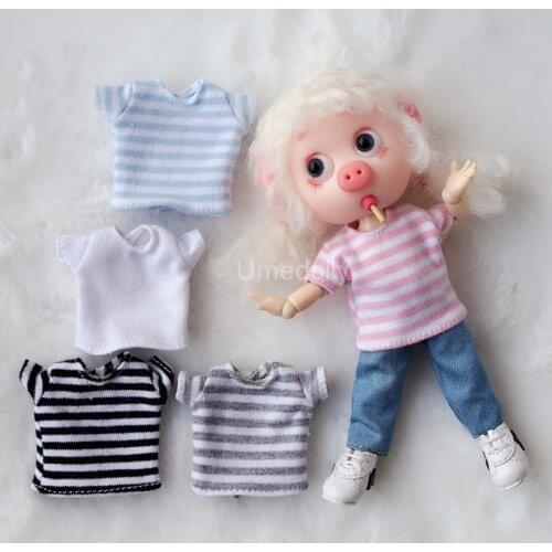 1Pcs Summer Casual Stripe T-shirts for OB11, 1/12 BJD Doll Clothes Accessories
