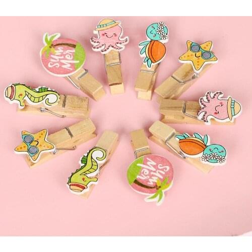 10pc Mini Summer Sea Animal Matural Wooden Photo Memo Paper Clips Craft DIY Decoration Stationery Clothespin Craft Clips Pegs