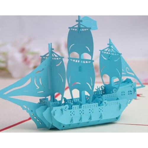 10pcs Sailing Boat Handmade Kirigami Origami 3D Pop UP Greeting Invitation card For Wedding Birthday Party Gift