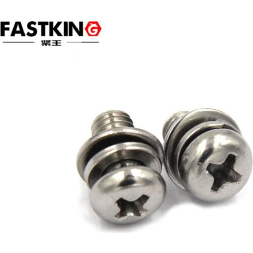 50 pc/lot) metric thread M2,M2.5,M3,M4 stainless steel Phillips Pan Head Three Combination Screw Three sem screws with washer