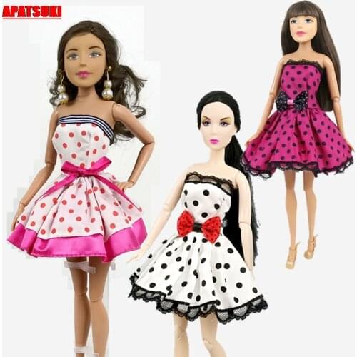 3pcs/lots Cute Lace Off Shoulder Dress for Barbie Doll Party Dress Outfits Clothing for Barbie Dollhouse Accessories Kid Toy DIY