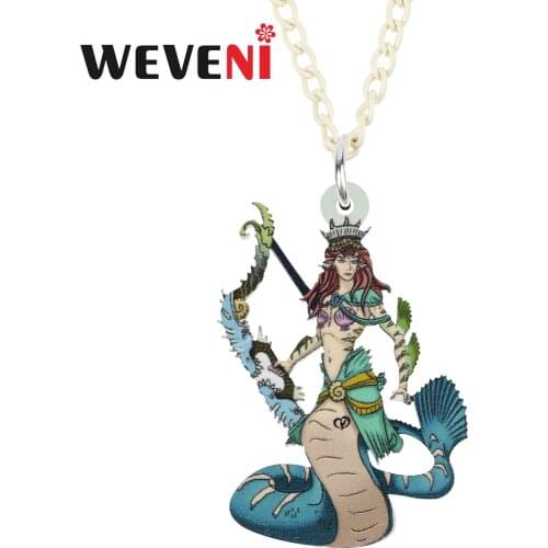 WEVENI Hallween Acrylic Ocean Long Tail Goblin Queen Necklace Pendant Fashion Chain Charms Gifts Party Jewelry For Women Girls