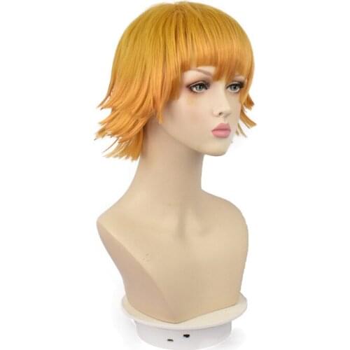 Anime Halloween Cos Headgear Kimetsu No Yaiba Demon Slayer Cos Wig Agatsuma Zenitsu Cosplay Yellow Short Straight Hair
