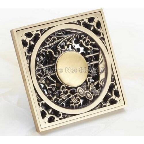 Antique Brass Art Carved Flower Bathroom Floor Waste Grate Shower Drain Drainer Whr021