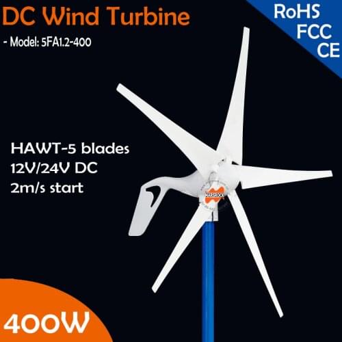 Free shipping! 12V or 24VDC auto Match 5 blades 400W Wind Turbine Generator with built-in Charge Controller