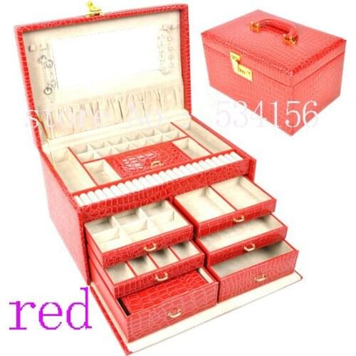 Free shipping Big 4 layers luxurious leather jewelry box red gift box (27.5 * 21 * 20.5 cm) with a small jewelry bag inside
