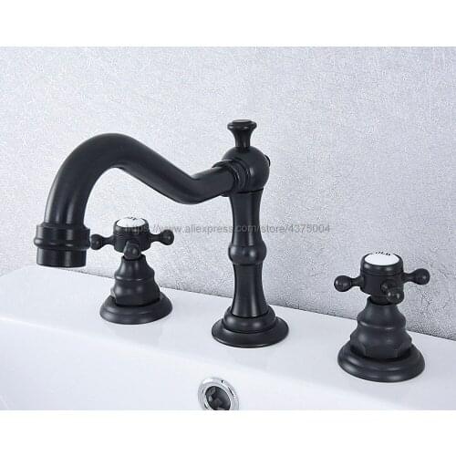 Oil Rubbed Bronze Widespread Bathroom Basin Faucet Dual Handle 3 Holes Basin Mixer Sink Taps Deck Mounted Nsf541